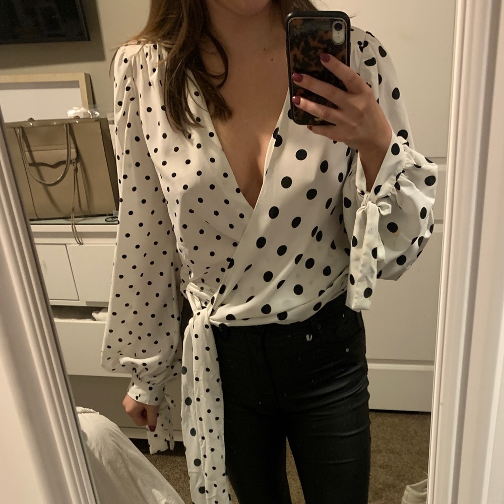 ASOS polka dot long sleeve tie blouse size 6